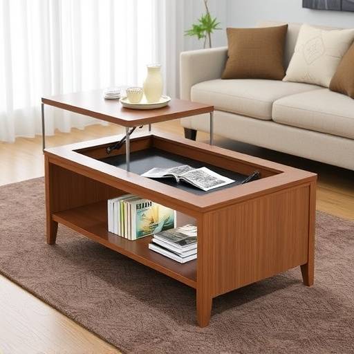 Mesa de centro elevable con revistero integrado
